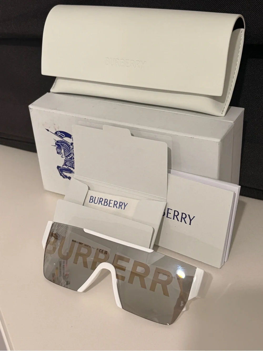 Burberry BE4291 White Frame Shield Sunglasses with Grey Lens  display picture 1
